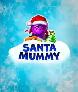  Experience the whimsical "Santa Mummy" slot game by Belatra, featuring a mummified Santa dressed in festive holiday attire. This eye-catching image presents the mummy with a vivid purple hue, wearing a Santa hat, amid snowy blue with frosty snowflakes. The game's title, "Santa Mummy," is prominently displayed in large, cool blue letters.